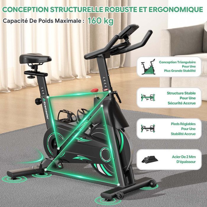 Exercise Bike with App - LCD Screen - Quiet Operation with Adjustable Magnetic Resistance - For Cardio Training - 150kg Capacity
