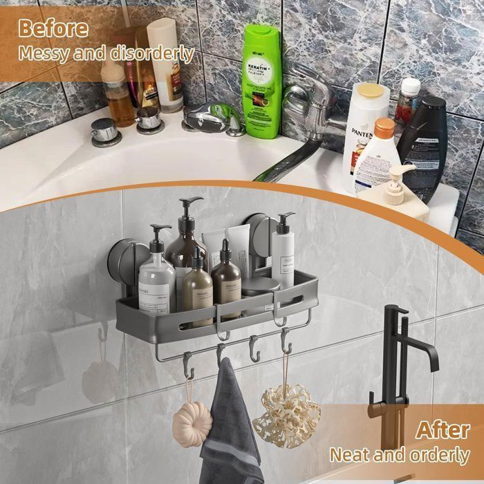 Rangement Salle de Bain, Rangement Douche, Etagere Salle de Bain Accessoire sans Percage, Acier au Carbone Etagere Douche