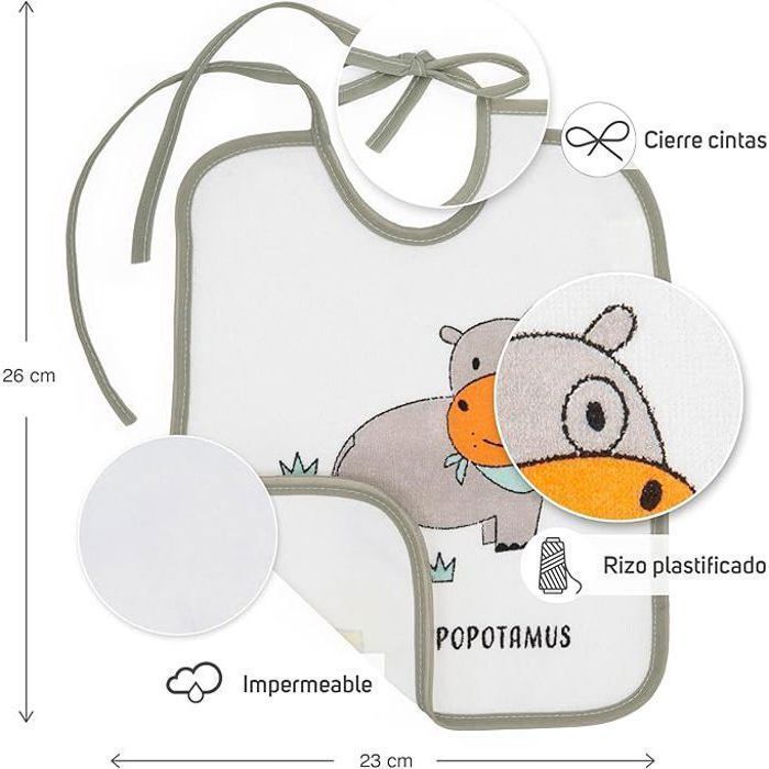 Ti TIN | Confezione da 4 bavaglini impermeabili per neonati | Fodera in vinile | Chiusura con nastro per bambini dai 6 ai 18 mesi