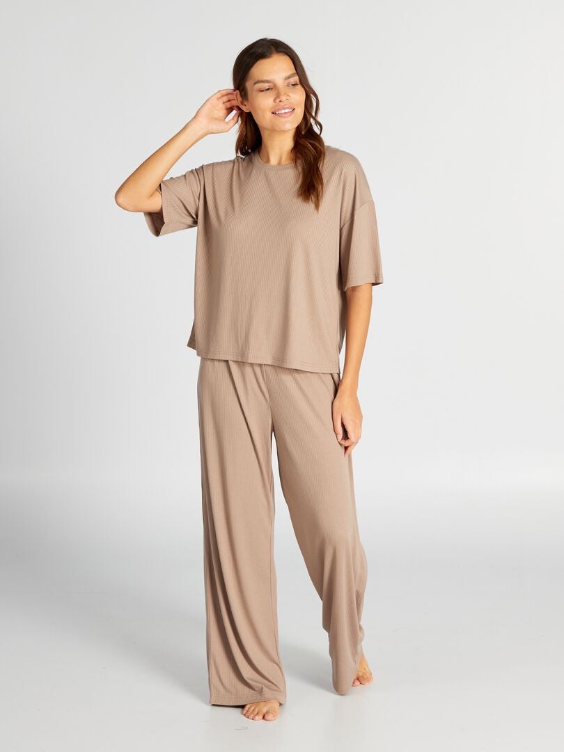 Pyjama-T-shirt - donkerbeige