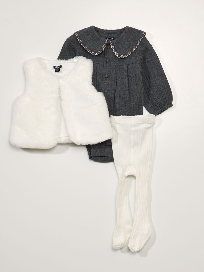 Babyrompertje + vestje + panty set - GRIJS