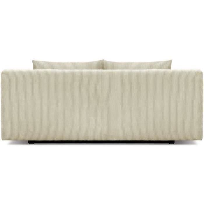 Banquette convertible 3 places - Coffre de rangement - Tissu velours côtelé beige - L 190 x H 92 x P 84 cm - TEIJO