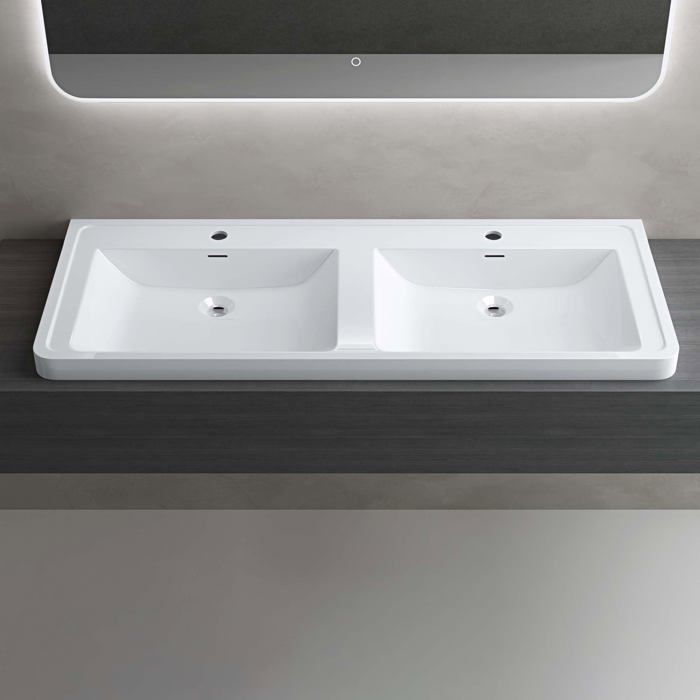 Lavabo a doppio incasso doporro, bianco, in superficie solida, rettangolare, di alta qualità, 120x48x14,5cm, Colossum08