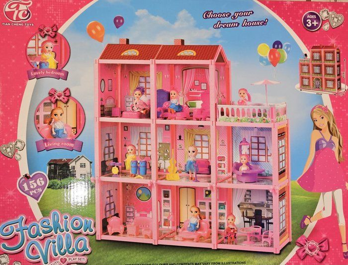 Villa-casa delle bambole con 8 stanze e terrazza - Mobili e bambola inclusi