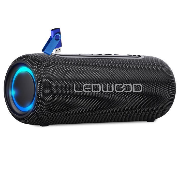 Ledwood XS100 100W draagbare hifi-luidspreker, LED-effect, Bluetooth, USB, TWS, IPX5, spraakassistent, 10W RMS, 2000mAh batterij + 32GB USB-stick