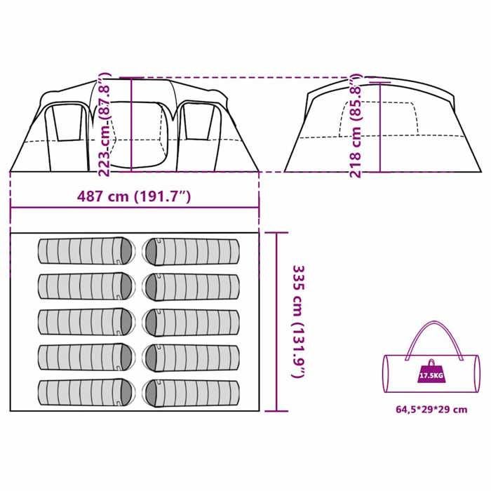 Tienda de campaña familiar vidaXL para 10 personas, color azul, impermeable, para acampar, jardín o jardín (modelo 94540).