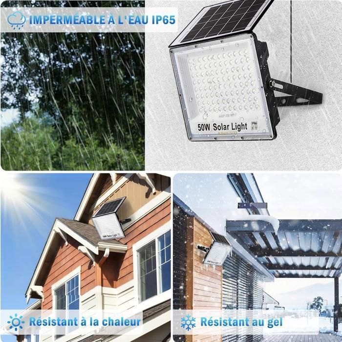 Lámpara solar de exterior AIMIUVEI con mando a distancia, 3000 mAh, ángulo de haz de 120°, 96 LED, aplique solar de pared para jardín y garaje.