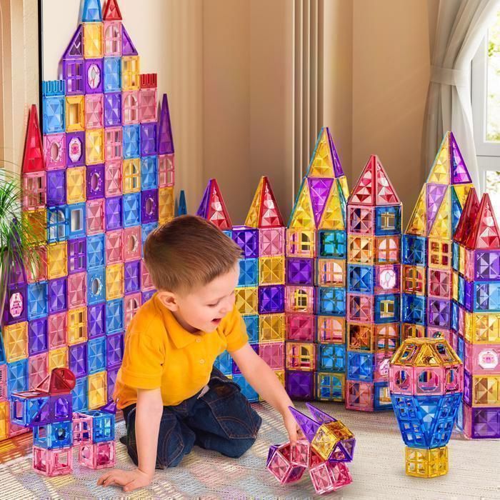 Jouets éducatifs - Kukufun - Blocs magnétiques - 97 pièces - Faciles à transporter et polyvalents - Jouets STEM