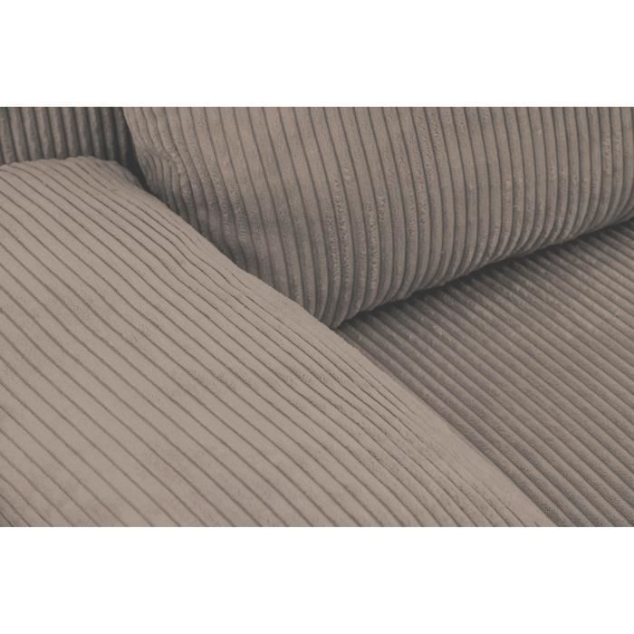 Canapé d'angle droit convertible - 3 places - MIKA - Tissu velours côtelé taupe - Coffre de rangement - 192 x 84 x 93 cm