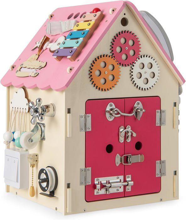 GOPLUS Speelhuis voor kinderen met veel speelgoed en opbergruimte, creatief cadeau voor kinderen vanaf 3 jaar, roze