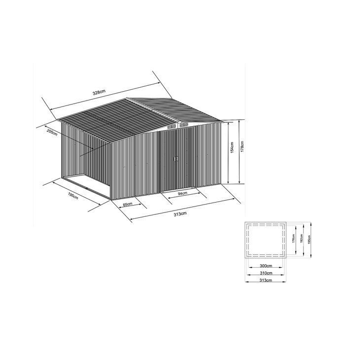 Caseta de jardín metálica con espacio para almacenar leña, de acero galvanizado gris, 6,7 m² - LERY