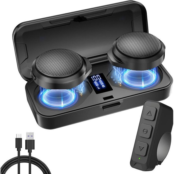 Oreillette Moto Bluetooth de Casque, BT5,3 Écouteurs de Moto sans Fil Mains Libres avec Étui de Charge, pour Le Ski, L'escalade