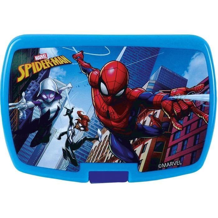 FUN HOUSE - Juego de vajilla de Spiderman - Vaso, plato (22 cm y 16 cm de diámetro), cubiertos, botella de agua y caja para aperitivos