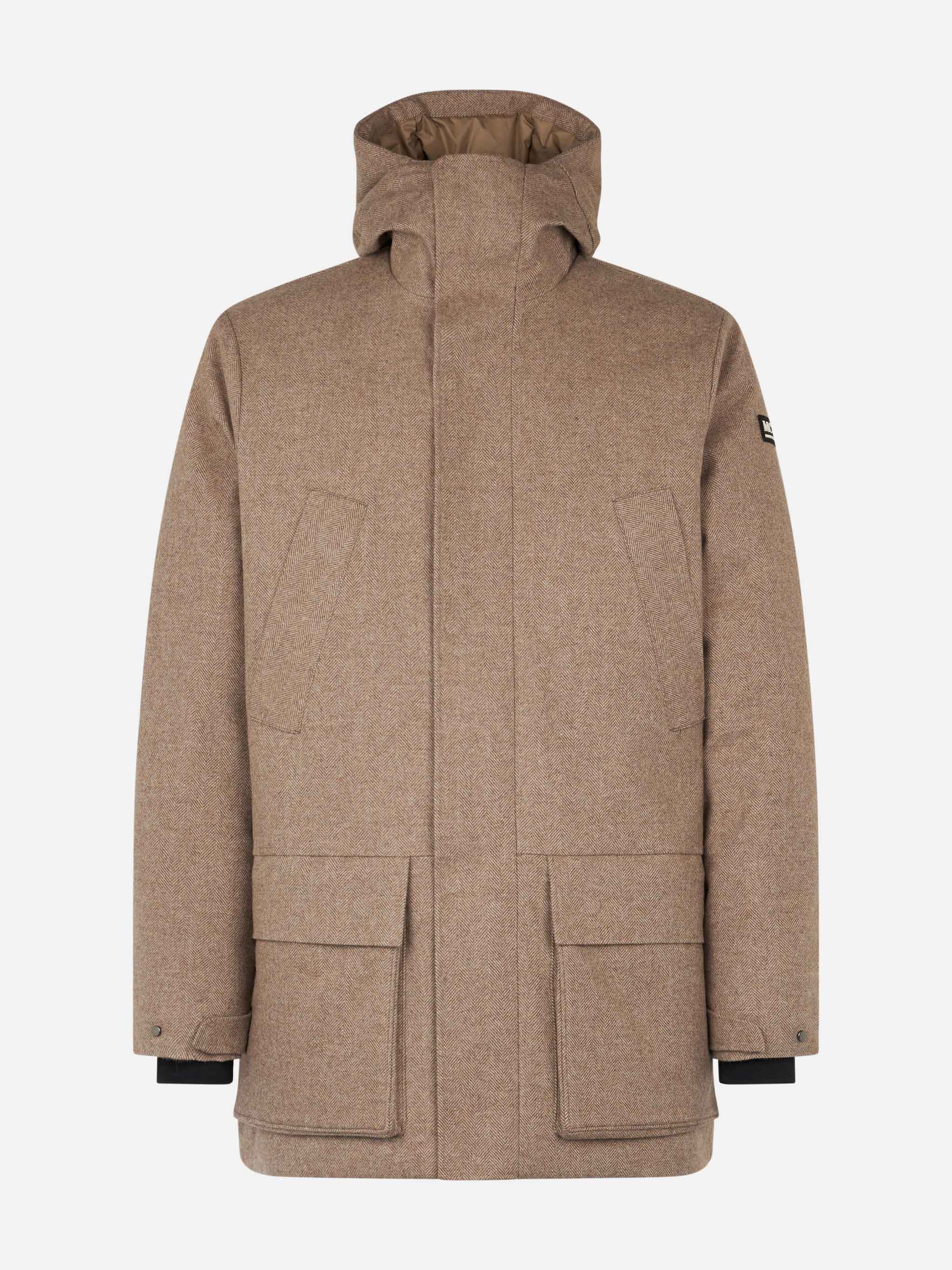 Herrenparka mit Kapuze und Fischgrätmuster