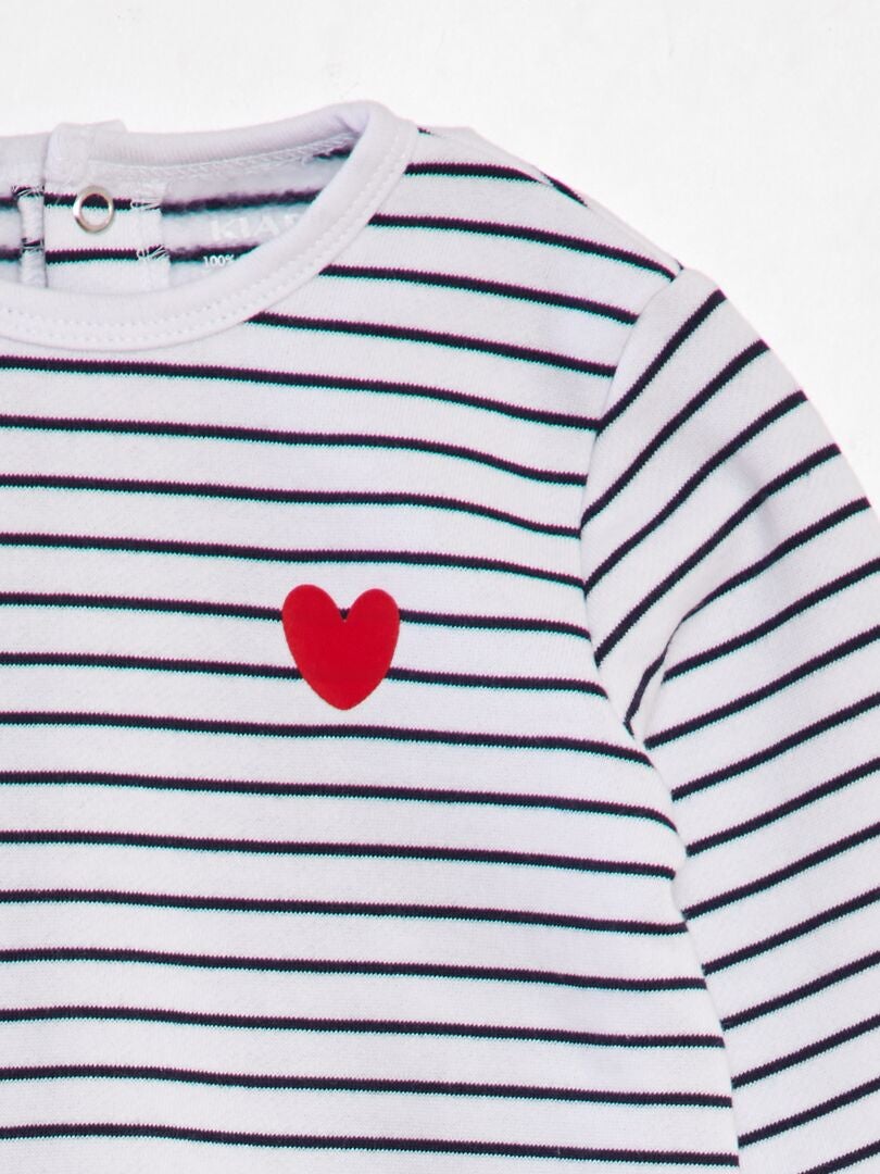 Conjunto de body, macacão e babador com estampa de coração para bebê - BRANCO