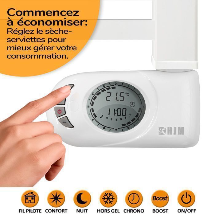 Sèche-serviettes électrique à inertie sèche HJM, 750 W, Square, Blanc