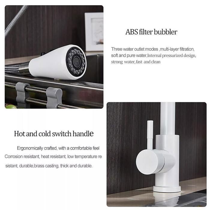 Keukenkraan, mengkraan met 360° draaibare uittrekbare sproeier, hoge gootsteensproeier, 2 standen, wit