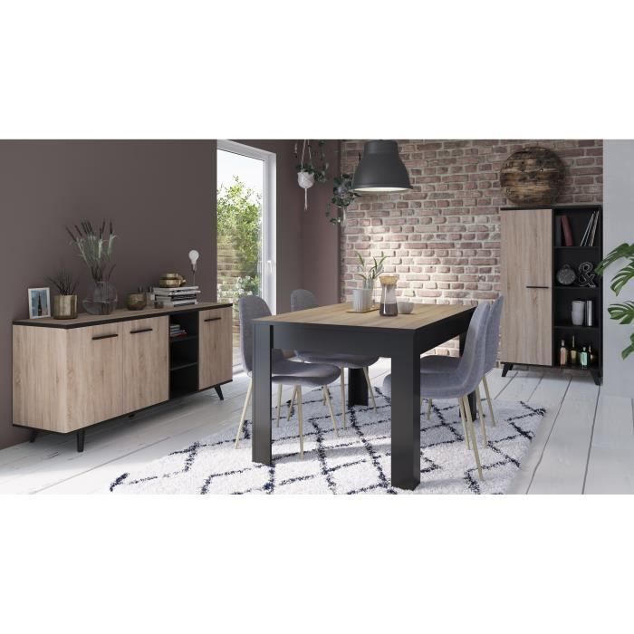 Conjunto de salón DEMEYERE: Aparador + Mesa alta + Vitrina - Acabado en roble cepillado - WAYNE