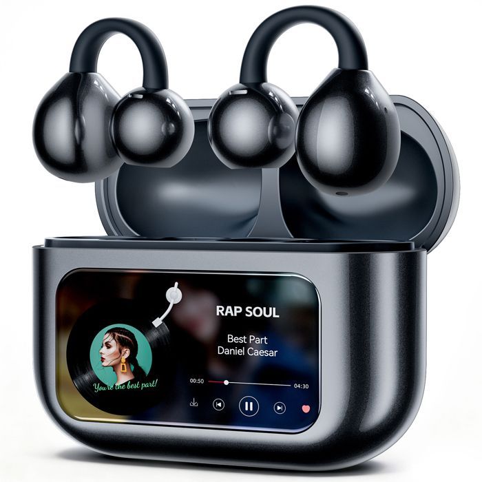 Auricolari wireless DJOIN con clip, Bluetooth 5.4, auricolari aperti con touchscreen multifunzionale, impermeabili IPX7, 4GHz, stereo HiFi, 60 ore di riproduzione.
