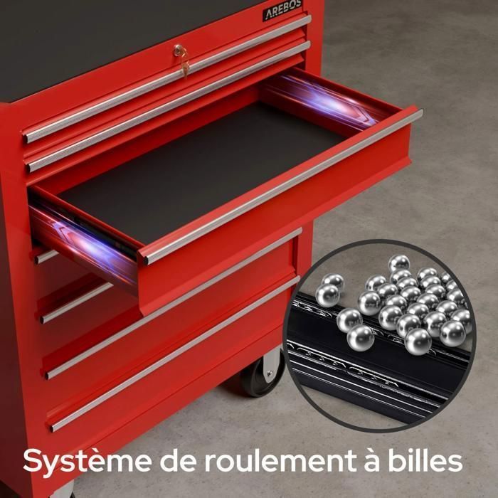 AREBOS Chariot d’atelier à 7 tiroirs en acier robuste – verrouillage central, roues pivotantes, surface résistante aux rayures