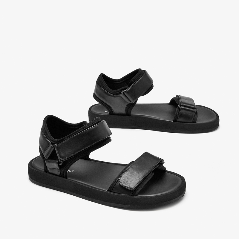 Sandali casual da donna in vera pelle di pecora, scarpe con plateau in tessuto elastico, chiusura a strappo, ballerine fatte a mano 38176