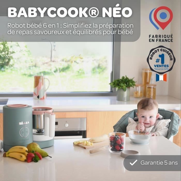 BÉABA - Babycook Neo, Vaporiera 6 in 1 - Prodotto in Francia - Ciotola in vetro - Capacità XL - Eucalipto