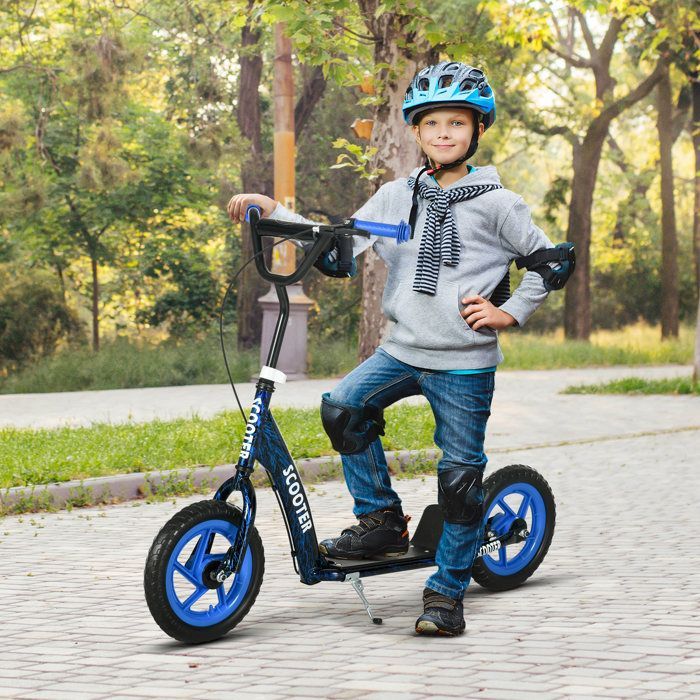 Kinderroller – AIYAPLAY – Roller für Kinder von 6–12 Jahren, große Räder (Ø 30 cm), Ständer und Bremse – Stahl – Blau