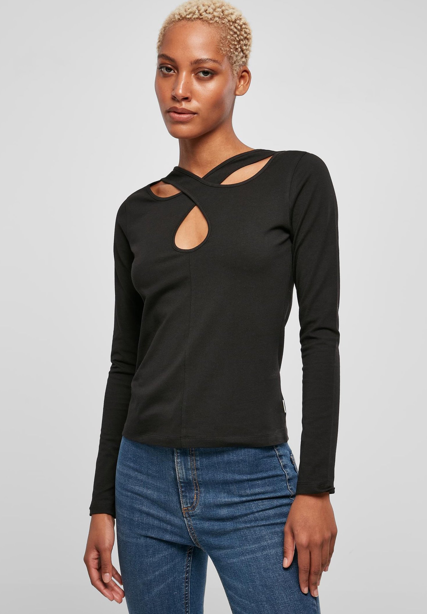 Urban Classics Top met gekruiste uitsnijdingen en lange mouwen - Zwart