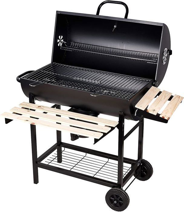 SunJas tuinbarbecue met houtskool en 2 houten wielen, XXL barbecue