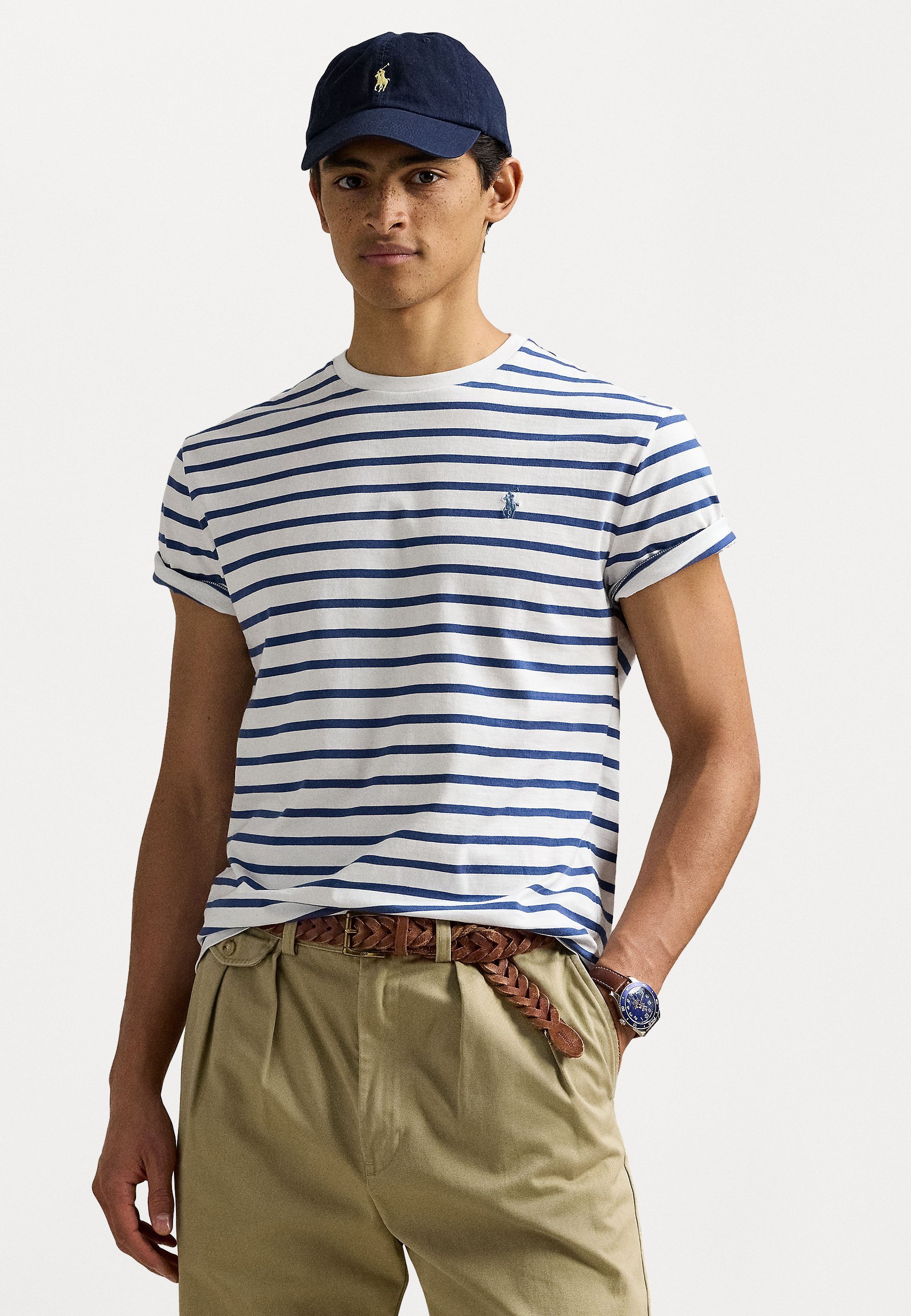 T-shirt Polo Ralph Lauren CUSTOM SLIM FIT a righe - T-shirt stampata - bianco/blu royal