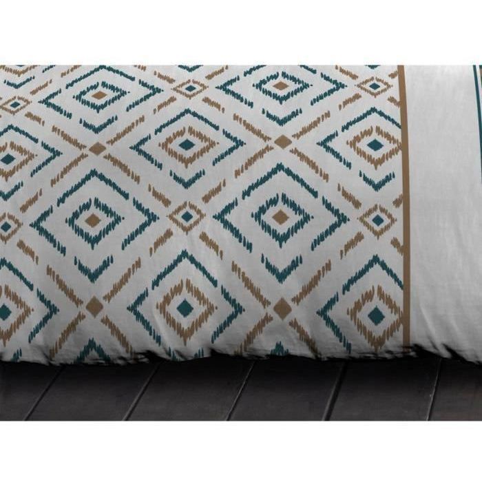 Juego de funda nórdica de microfibra ETHNO de 220x240 cm y 2 fundas de almohada de 63x63 cm, color azul pato.