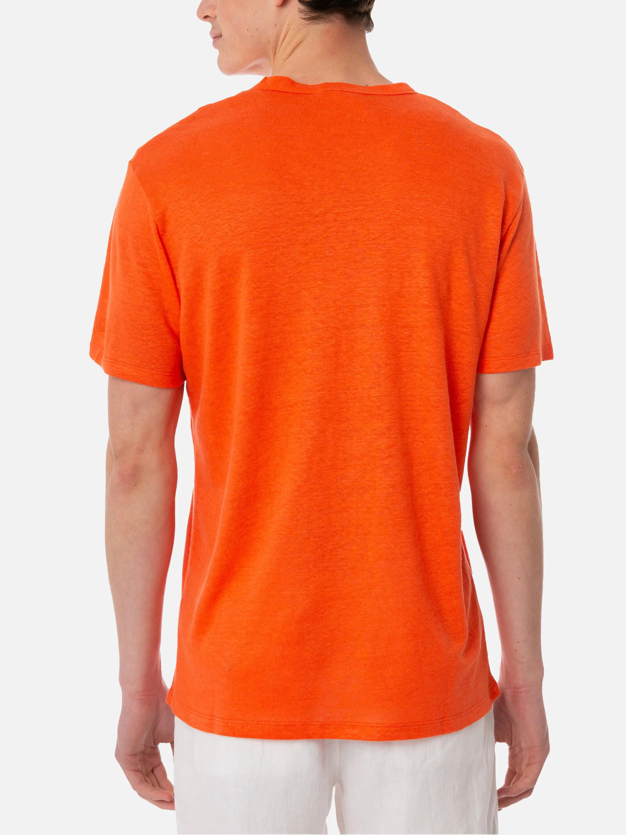 Orangefarbenes Herren-T-Shirt aus Leinenjersey