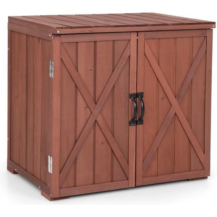 Armoire de Rangement en Bois de Sapin 77 x 56 x 72cm COSTWAY-Doubles Portes avec Poignées-Base Surélevée-Surface Résistante à l’eau