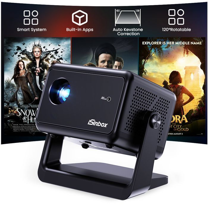 Netflix Isinbox Mini Vidéoprojecteur Autofocusrotation à 360° ,videoprojecteur telephone ordinateur 4k  avec WiFi HDMI et Bluetooth
