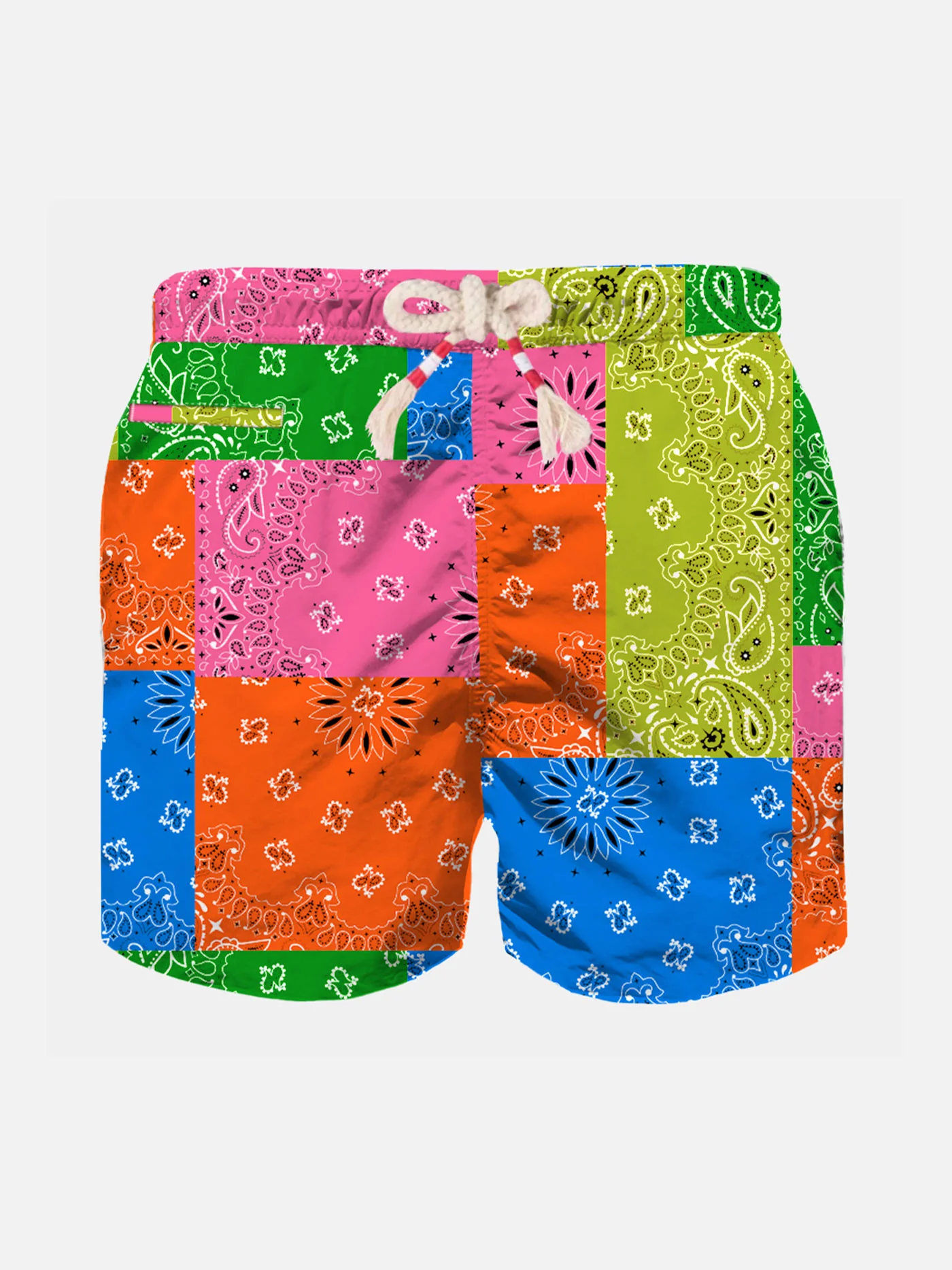 Fato de banho infantil com estampa de bandana multicolorida em tons neon