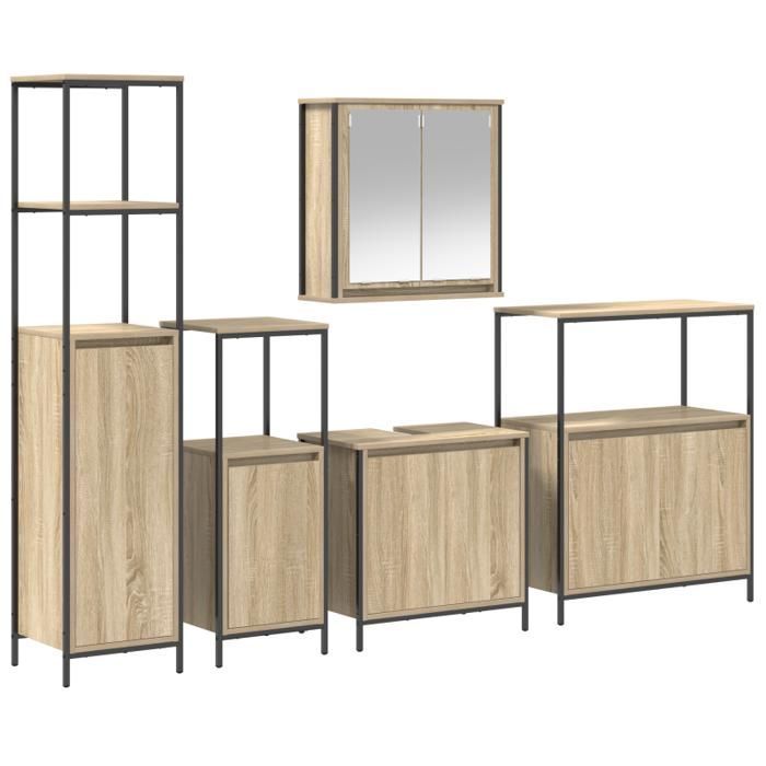 Conjunto de muebles de baño - Roble Sonoma - 5 piezas - Estilo contemporáneo - Fácil montaje