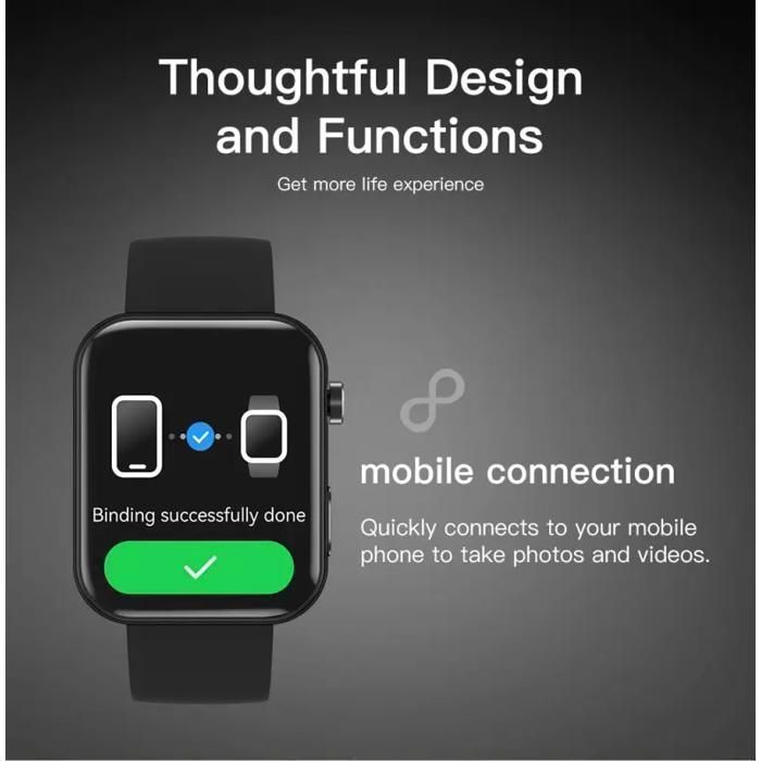 Montre Connectée Sport XTRADITECH Caméra Vidéo Appel Bluetooth Dictaphone Stock Musique Compatible Casque TWS IPS 1,91 Carrée Noir