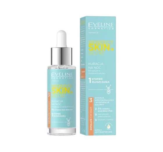 Eveline Cosmetics Perfect Skin Acne kuracja na noc korygująca niedoskonałości 1 stopień złuszczania 30 ml