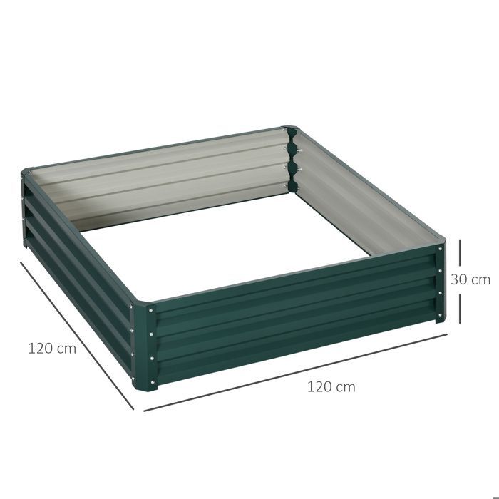 Garden Raised Garden Bed - Outsunny - Raised vegetable garden in rust-resistant galvanized steel container - 120x120x30cm - Dark Green
