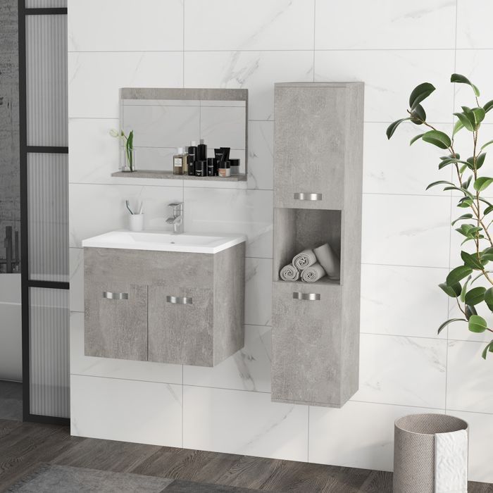 Ensemble de Meubles de Salle de Bain - kleankin - 4 Pièces - Mural - Miroir, Meuble sous Vasque, Lavabo et Armoire Haute - gris
