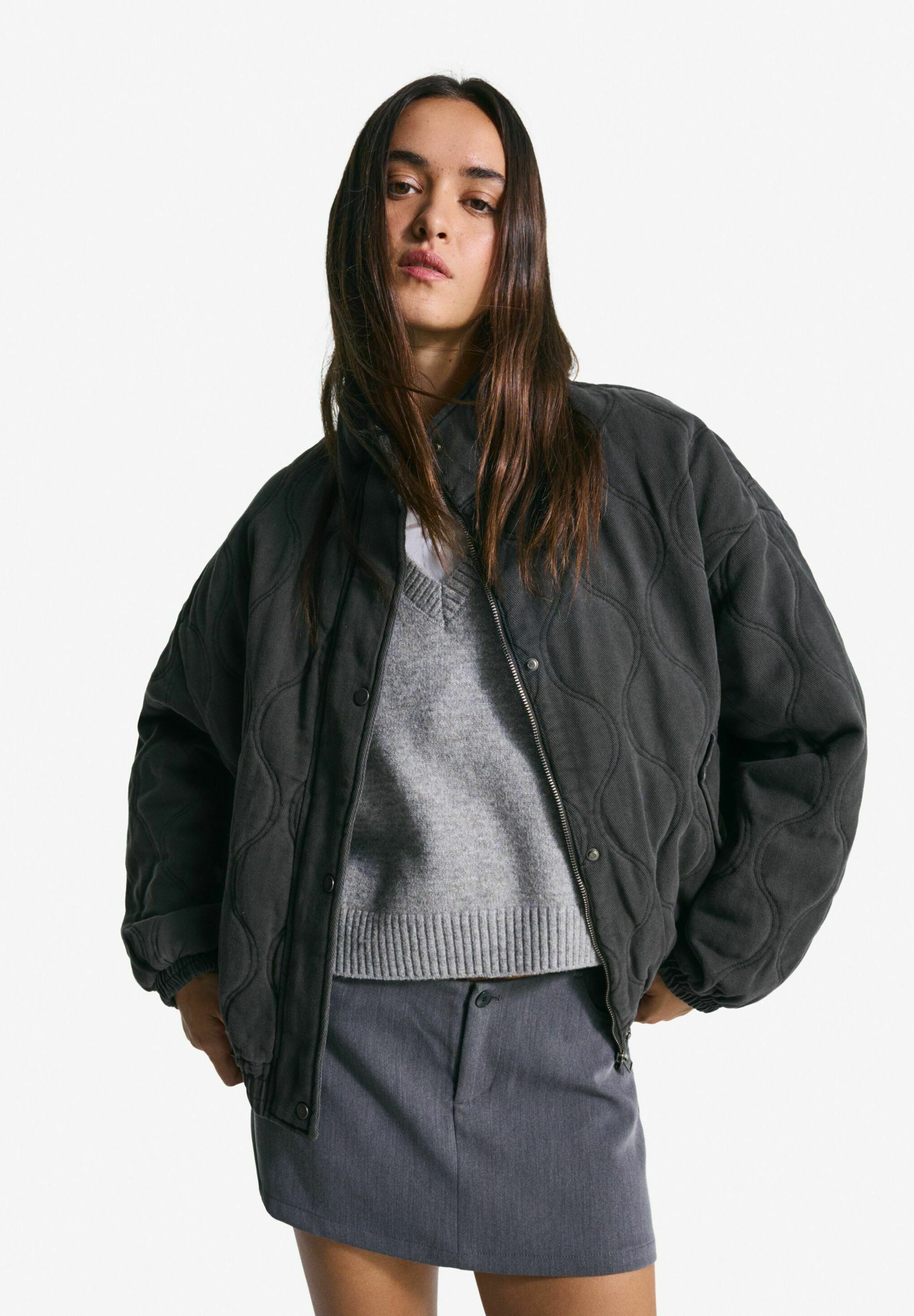 Bershka FADED-EFFECT - Bomberjack - blauw/grijs