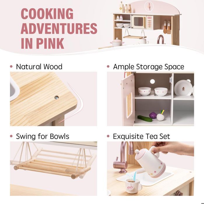 Les enfants jouent ensemble de cuisine - ROBOTIME rose Cadeau de jouet de Style moderne pour les âges 3+