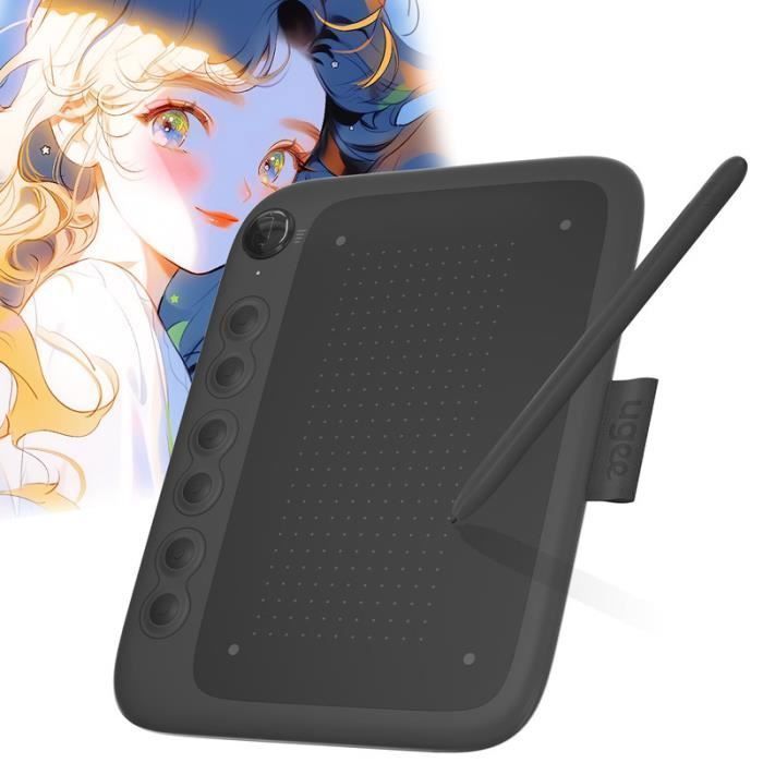 Mesa digitalizadora UGEE Q6 de 6 polegadas para desenho, conectada ao celular com 6 teclas de atalho para Windows, Mac e Android, preta.