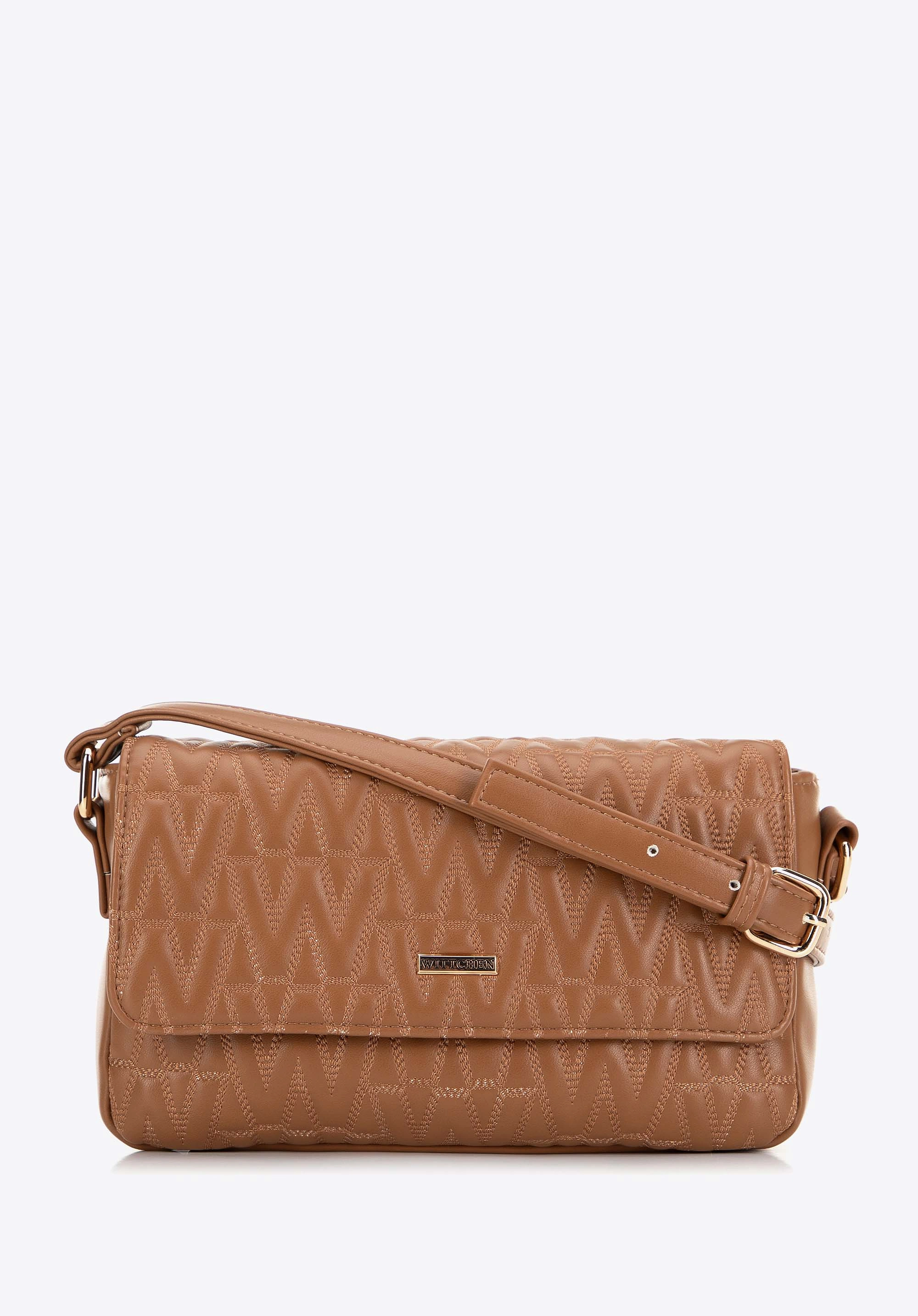 Damska torebka crossbody z przeszyciami brązowa