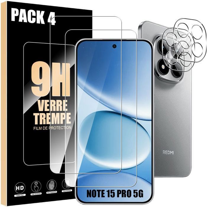 pellicole protettive in vetro temperato per lo schermo + 2 pellicole protettive per l'obiettivo della fotocamera per Xiaomi Redmi Note 15 Pro 5G - Protezione antigraffio