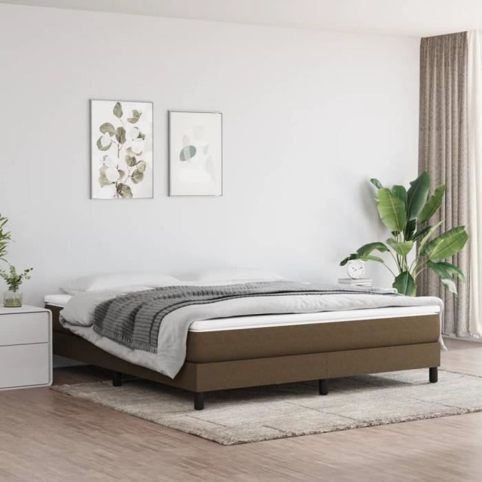 Base de cama de muelles KEENSO - Marrón oscuro - 160x200 cm - Tejido 100% poliéster - Patas incluidas