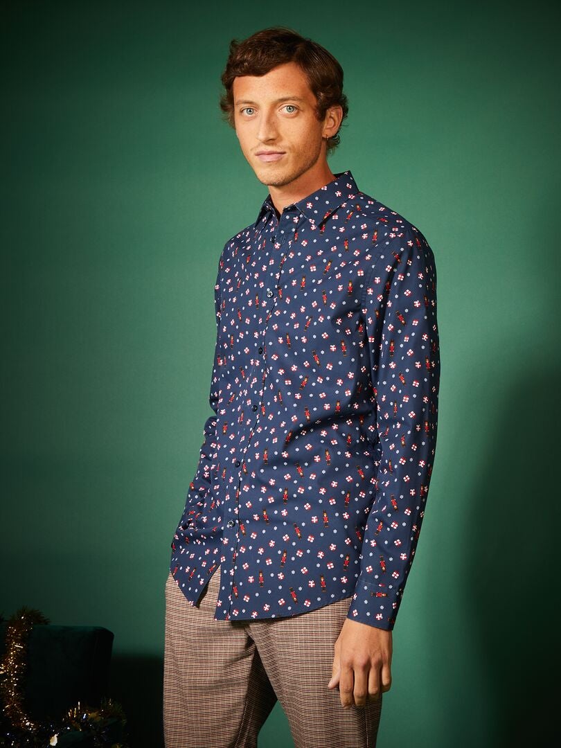 Kerstshirt met patroon - BLAUW
