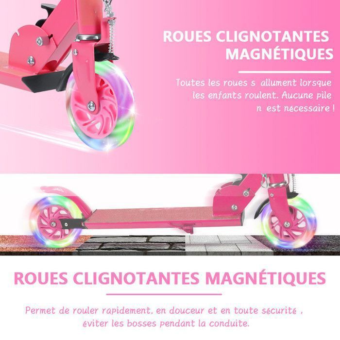 Monopattino per bambini - LED - Pieghevole - Altezza regolabile - 2 ruote - Portata massima 100 kg