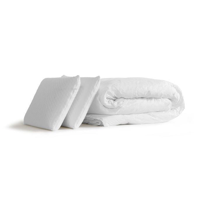Set letto completo 180x200 cm - Materasso + Base letto grigia (montaggio richiesto) + 2 cuscini + Piumino - Actimemo Max