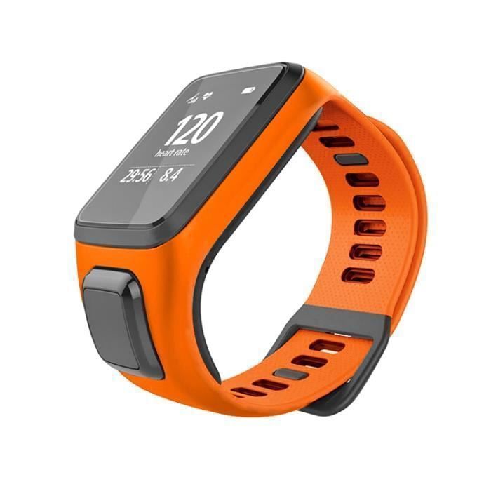 Oranje vervangend siliconen smartwatchbandje voor TomTom Runner 2/3 en TomTom Spark 3, inclusief bandconnector.